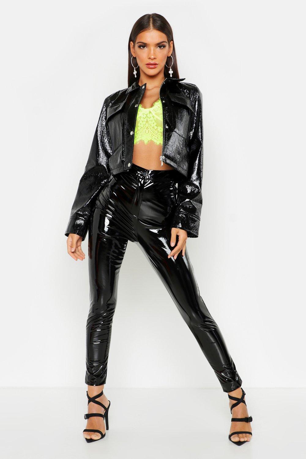 Womens Black High Waisted Vinyl Trousers –