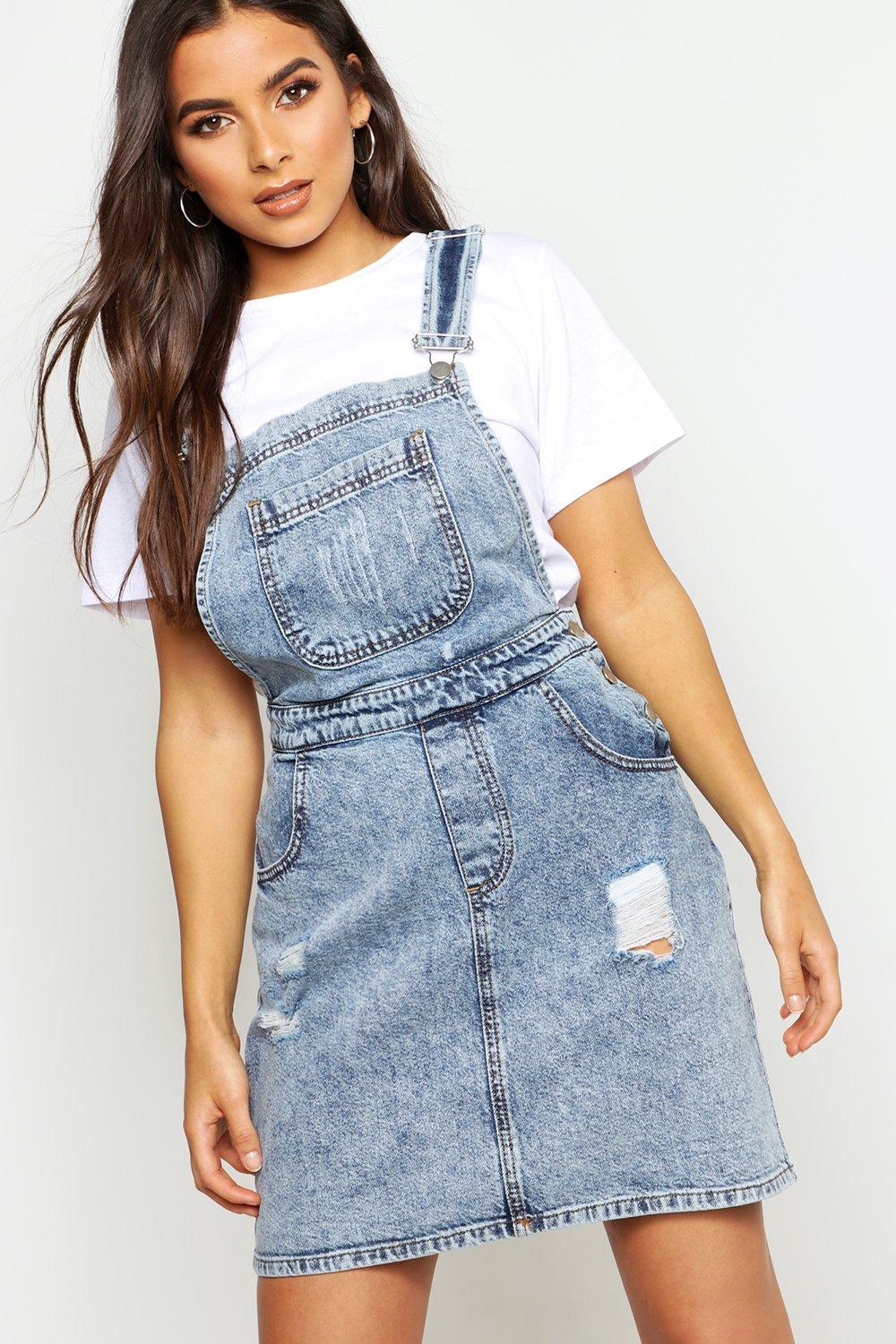 boohoo denim pinafore