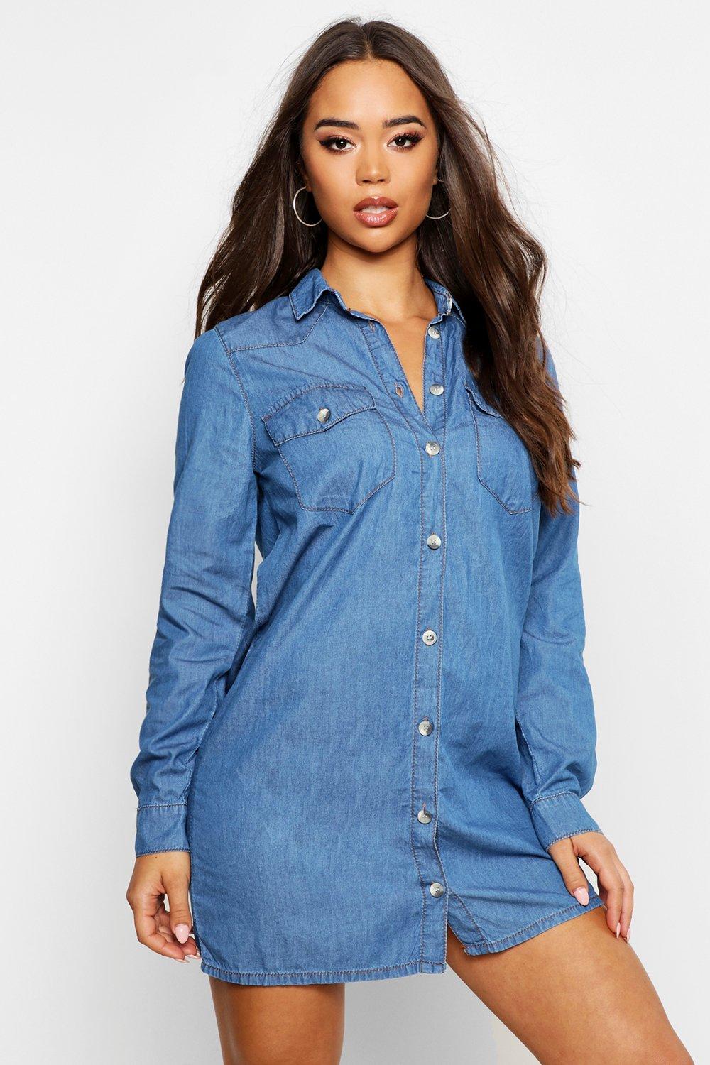 chambray denim shirt dress