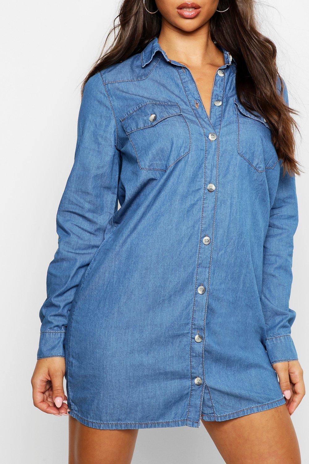 Shaped Waist Denim Shirt Dress