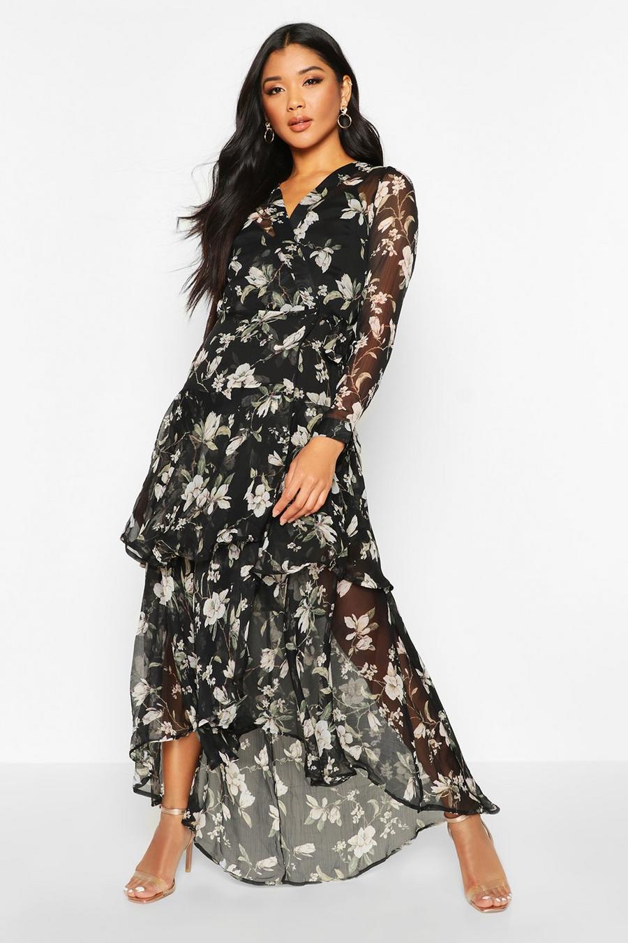 Floral Print Belted Ruffle Maxi Dress image number 1