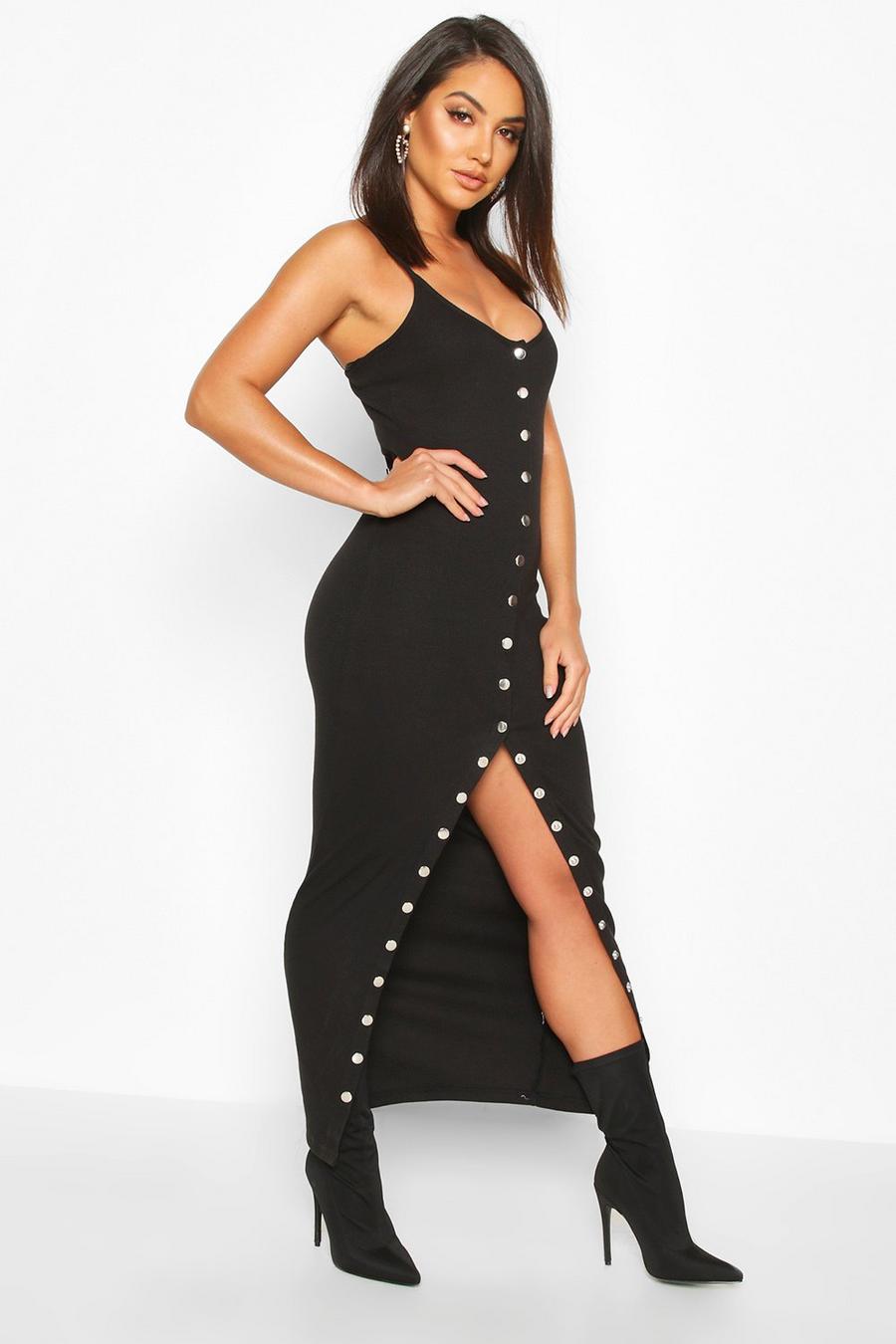 Strappy Rib Popper Bodycon Midaxi Dress image number 1
