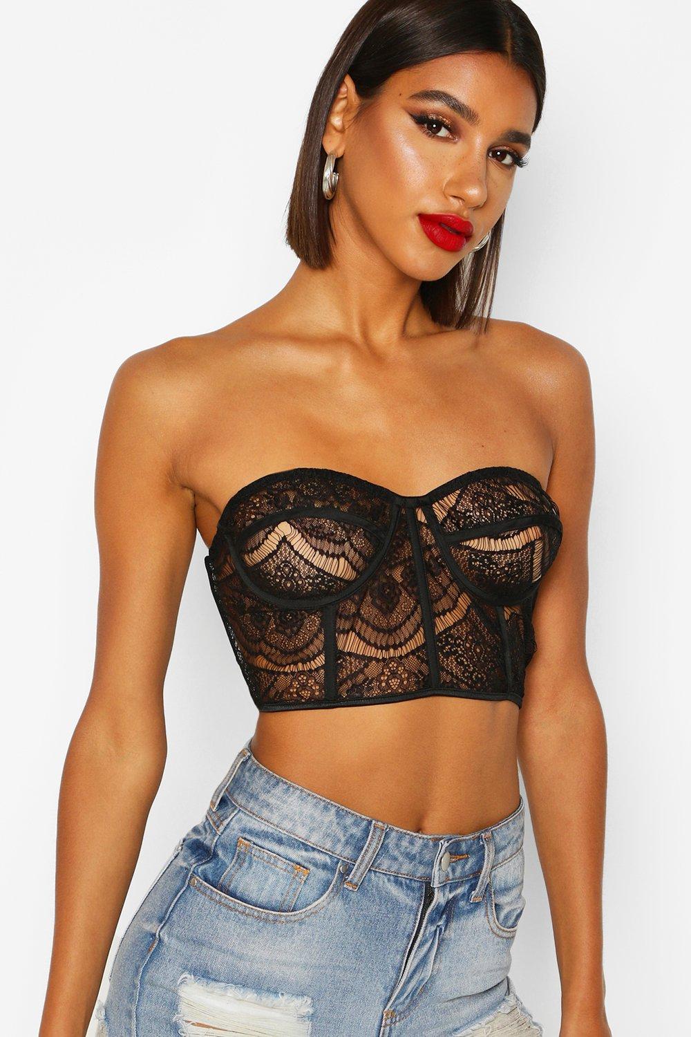 Black Lace Bandeau Crop Top