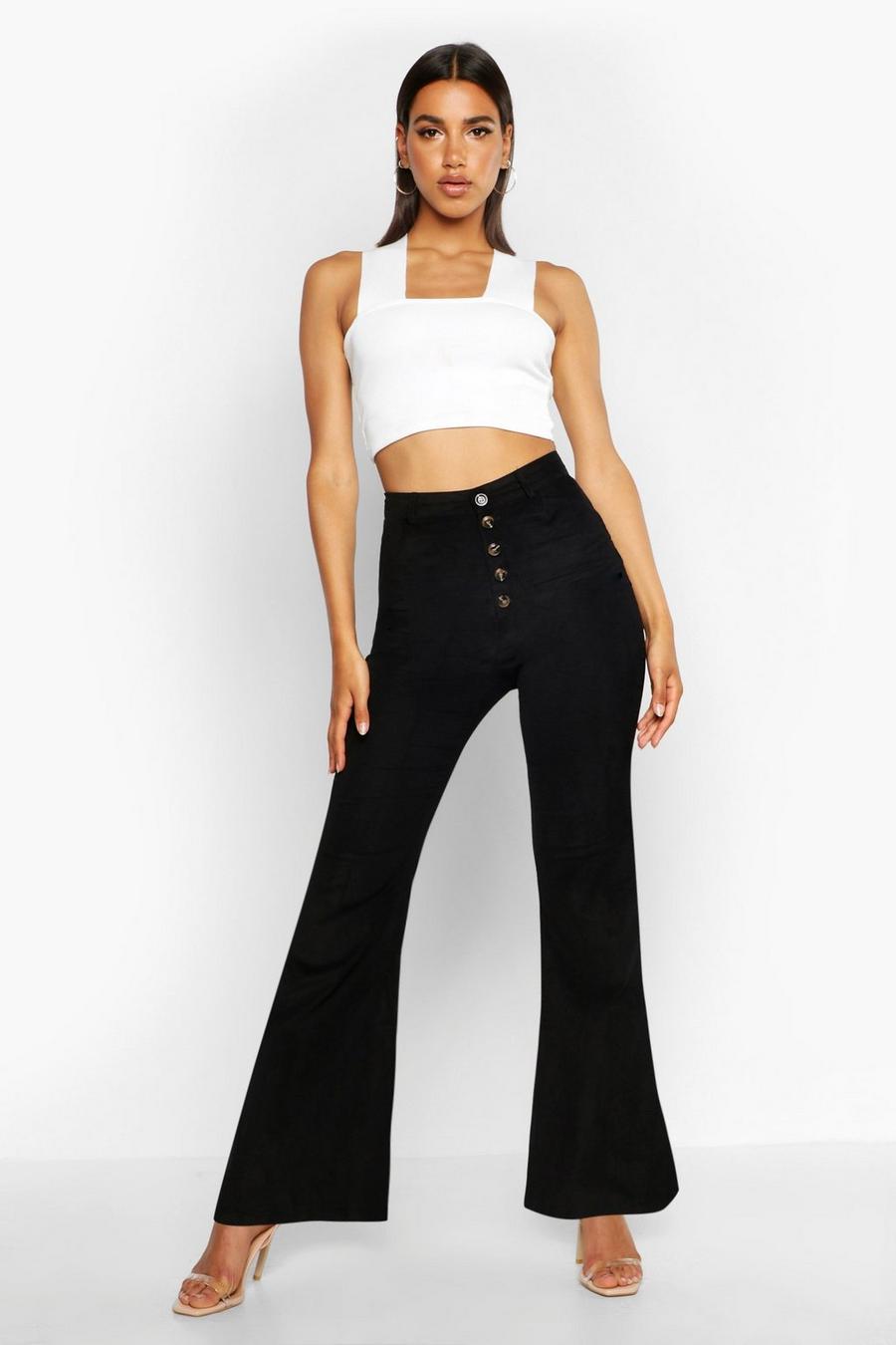 Black Button Front Cord Flares image number 1