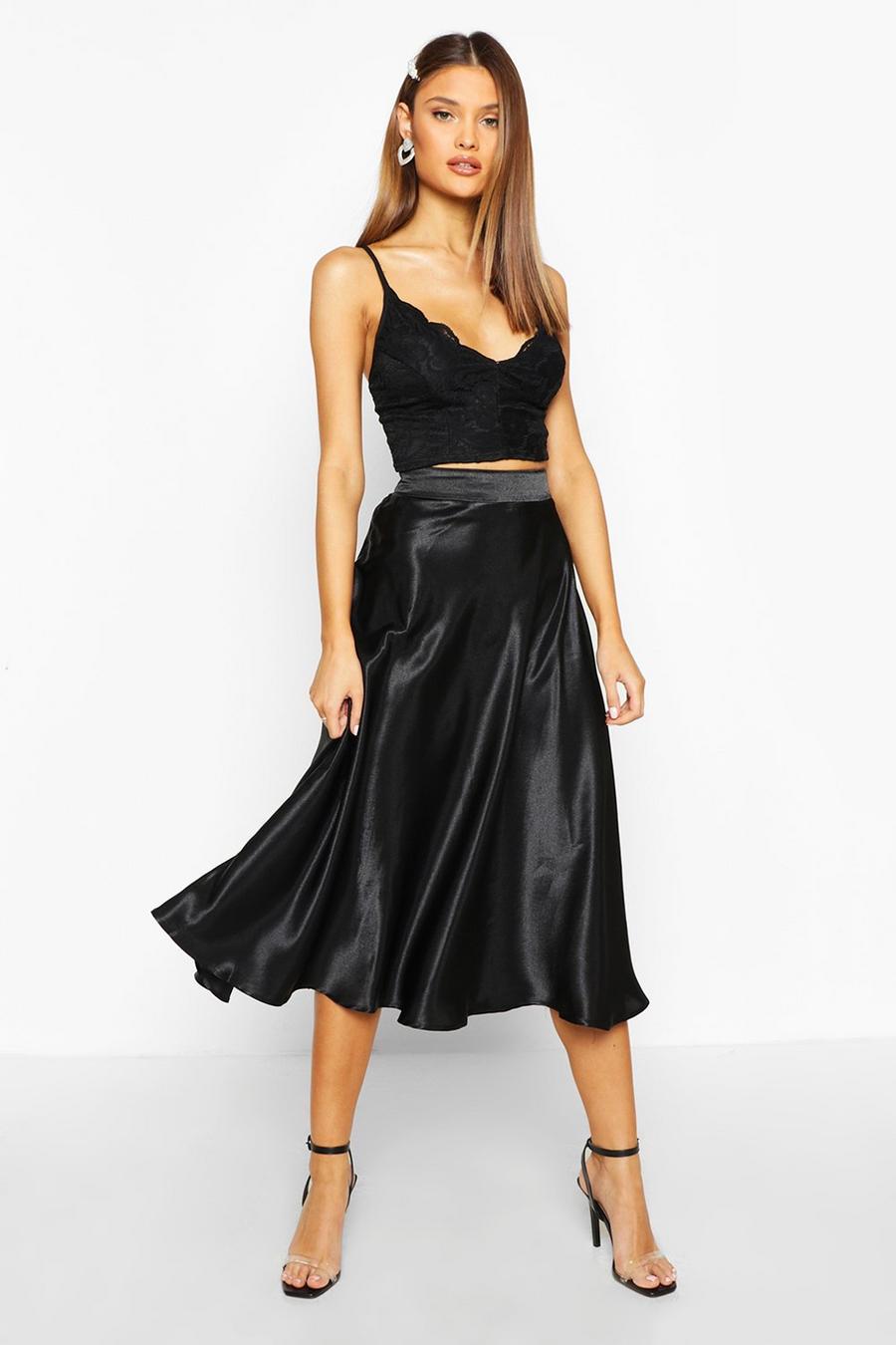 Black Satin Full Midi Skirt image number 1