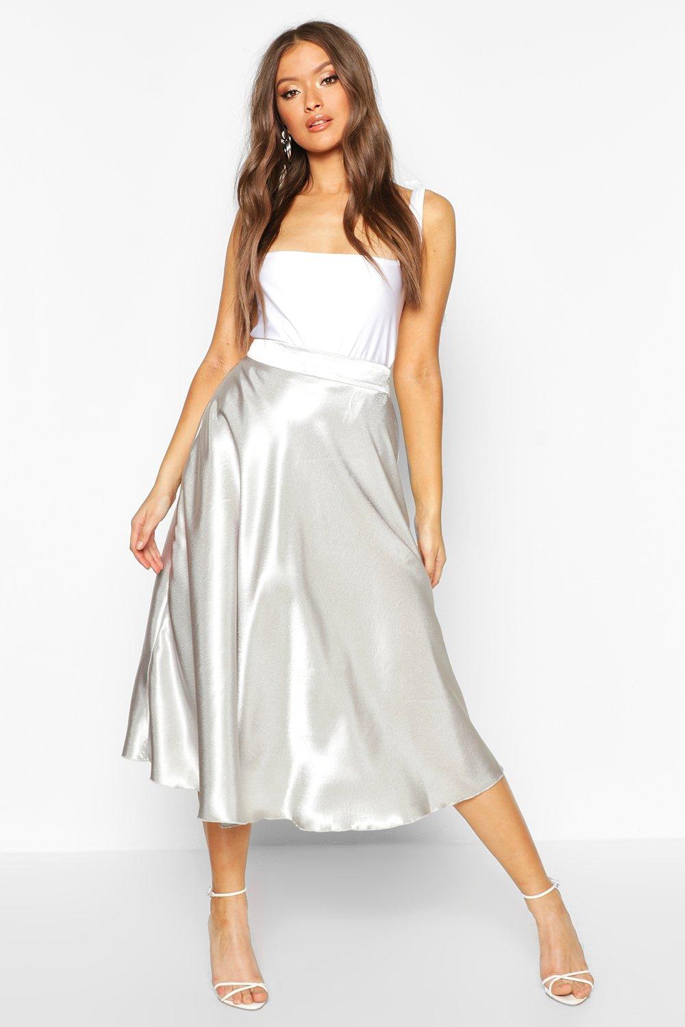 boohoo white satin skirt