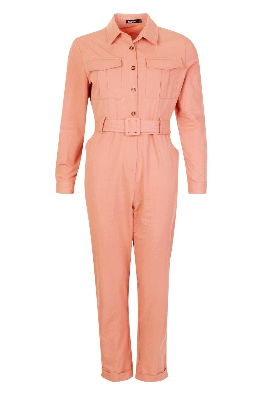 Button Front Belted Boiler Suit boohoo