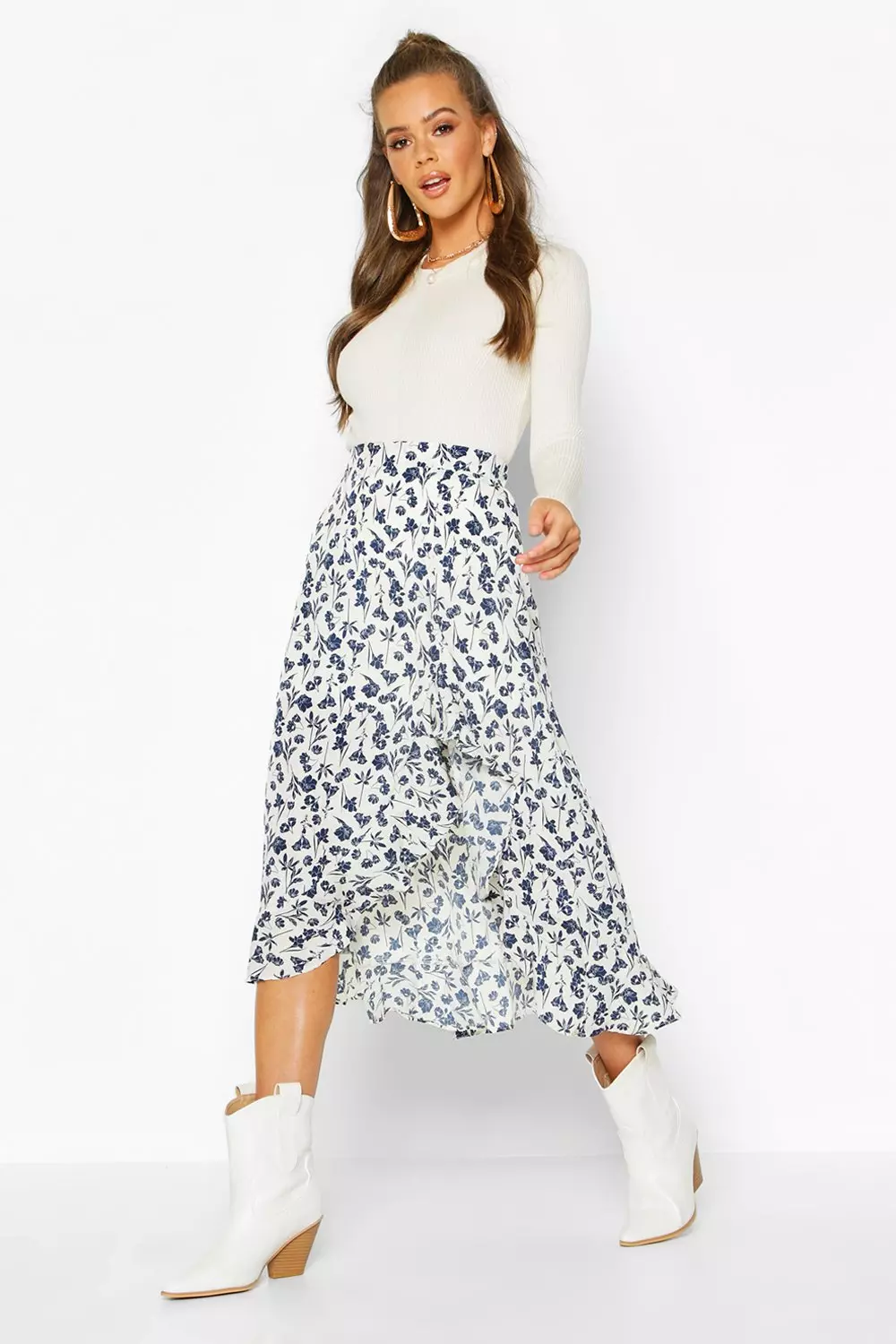 Boohoo floral midi skirt sale