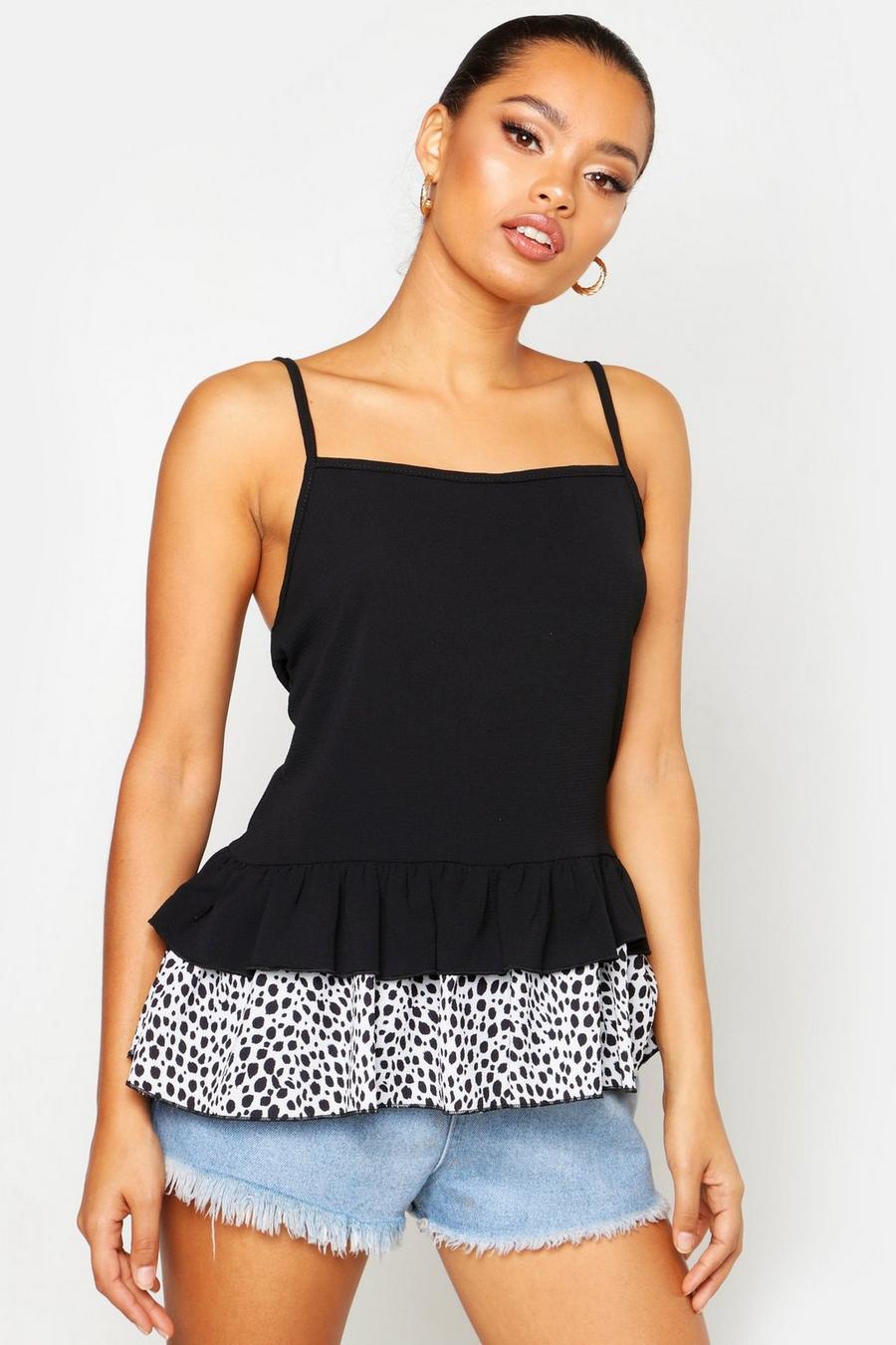 Black Woven Leopard Ruffle Cami image number 1