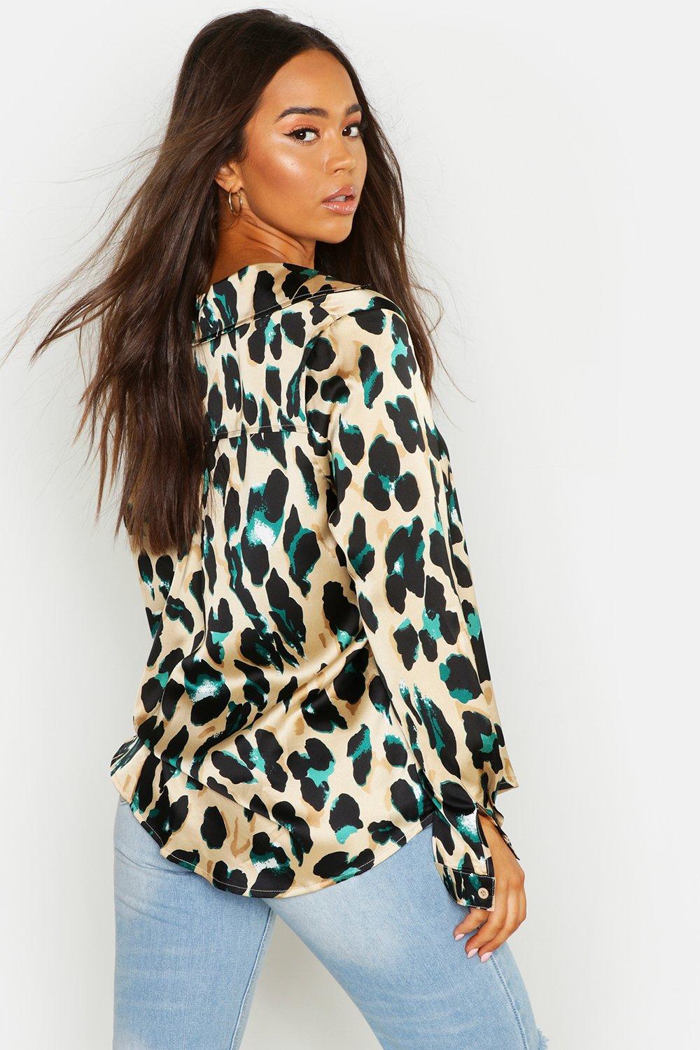 Plus Satin Leopard Shirt