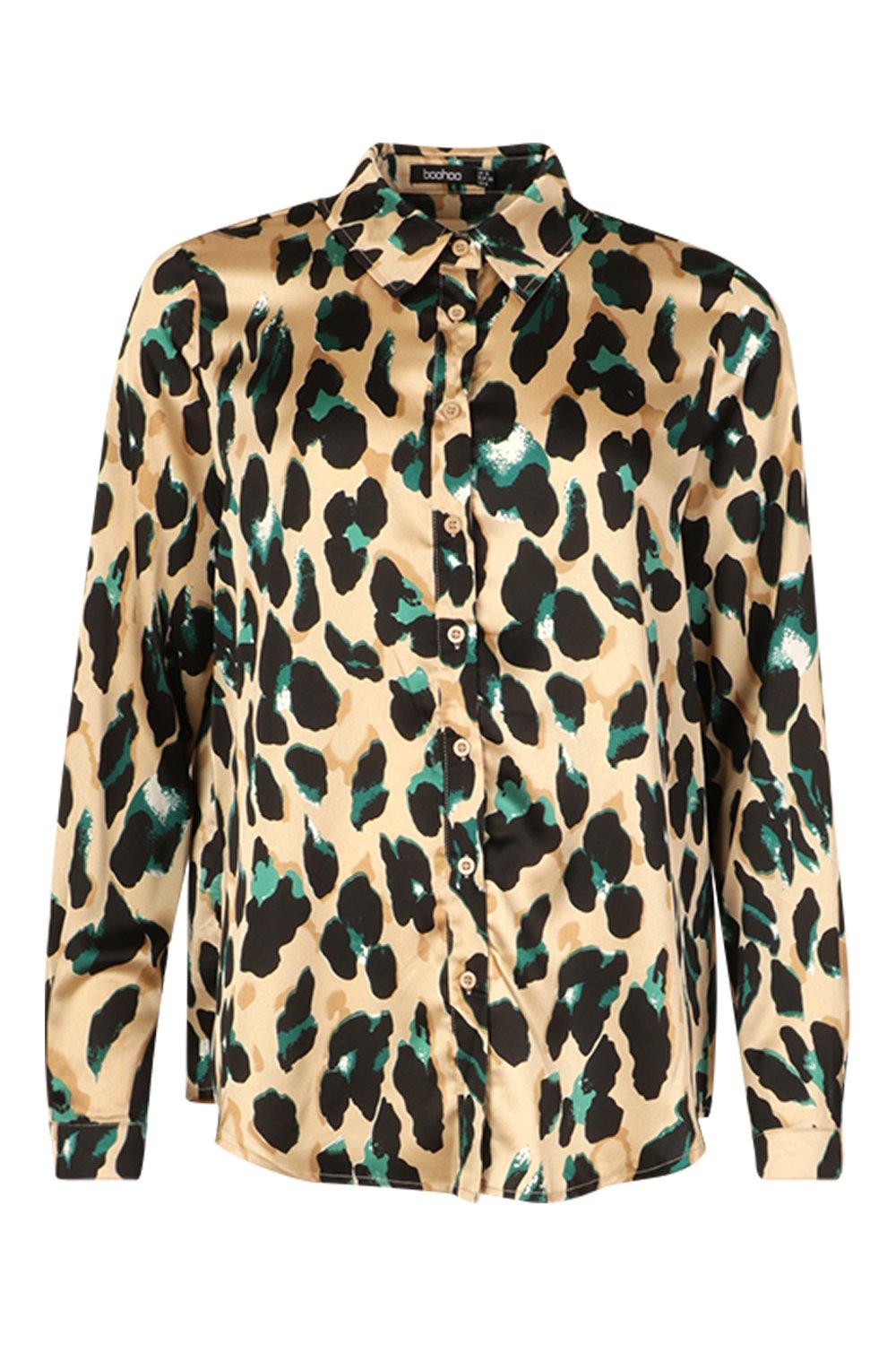 Plus Satin Leopard Shirt