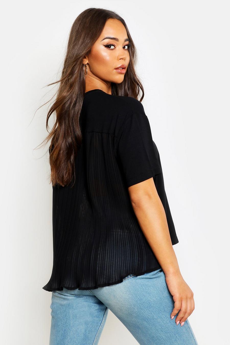 Pleat Back Woven Panel T-Shirt image number 1