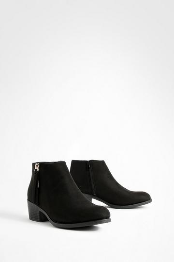 Black Faux Suede Zip Side Round Toe Chelsea Boots