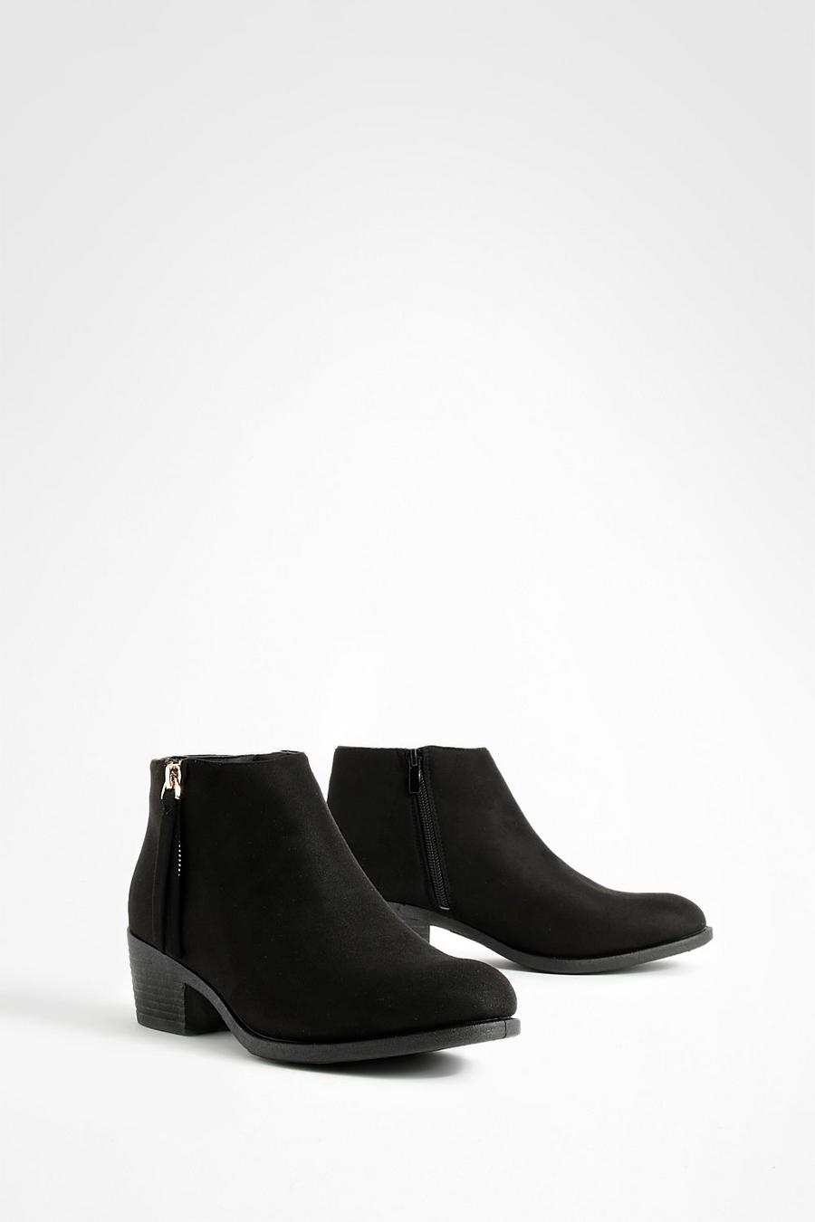 Black Zip Side Round Toe Chelsea Boots