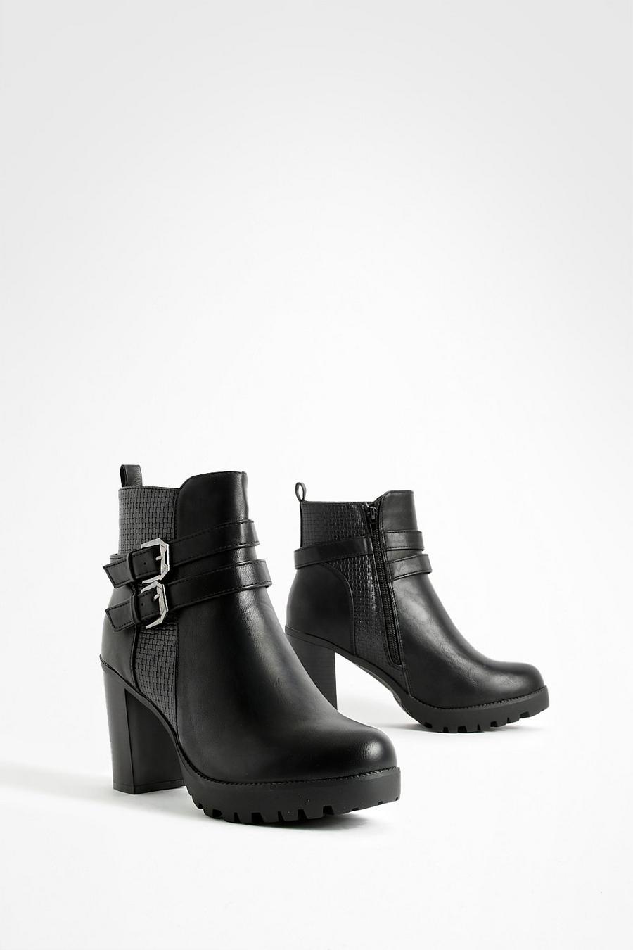 Zwart black Chelsea Boots Met Dubbele Gesp En Blokhakken image number 1