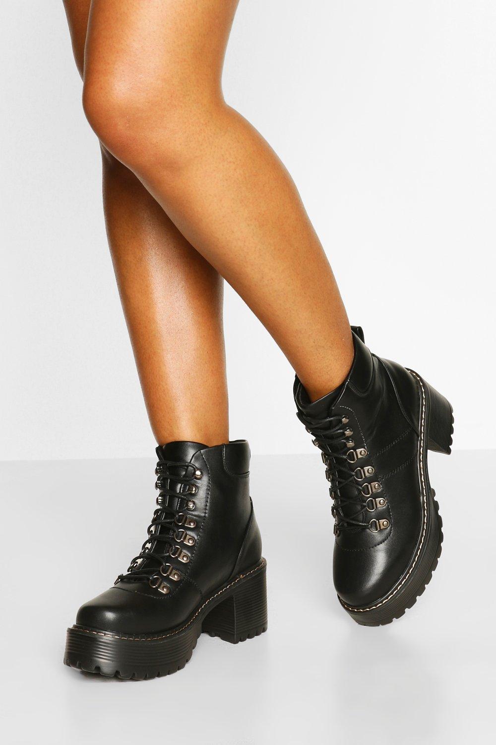 combat block heel boots