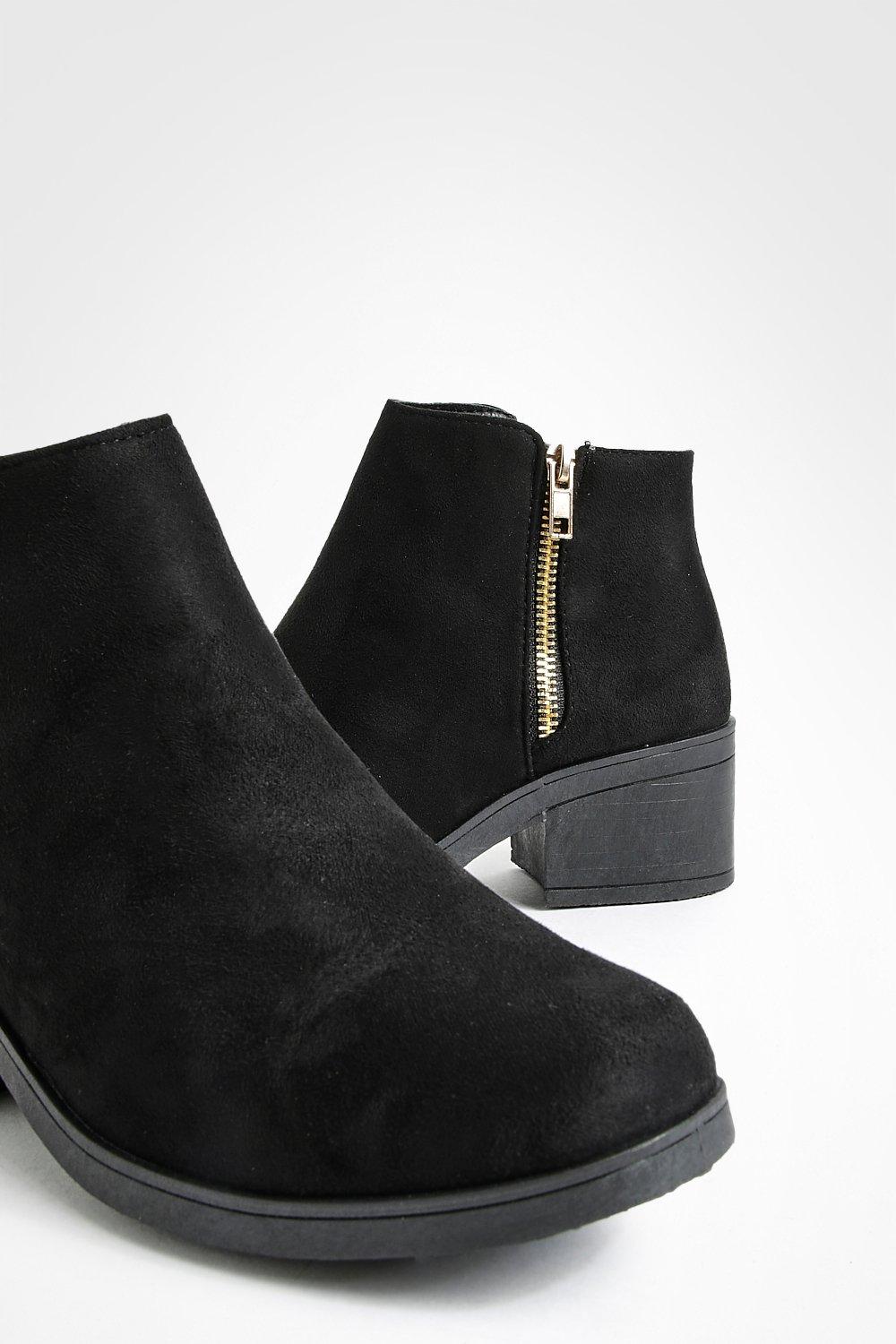 Faux Suede Zip Side Block Heel Chelsea Boots