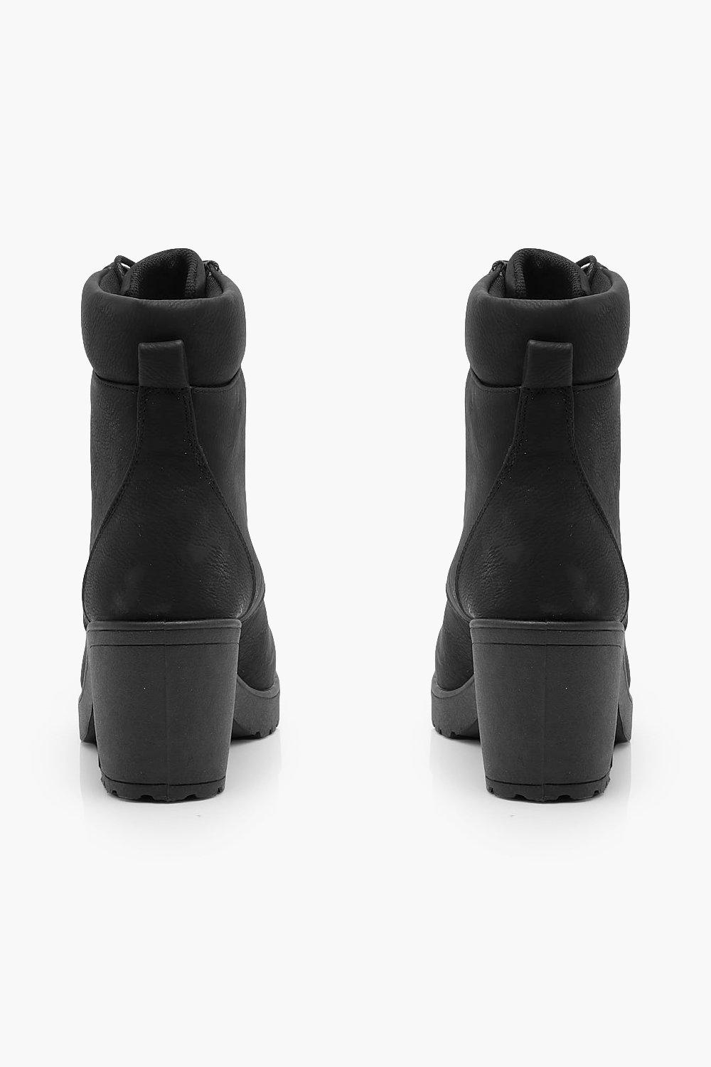 Padded Cuff Block Heel Combat Boots | boohoo