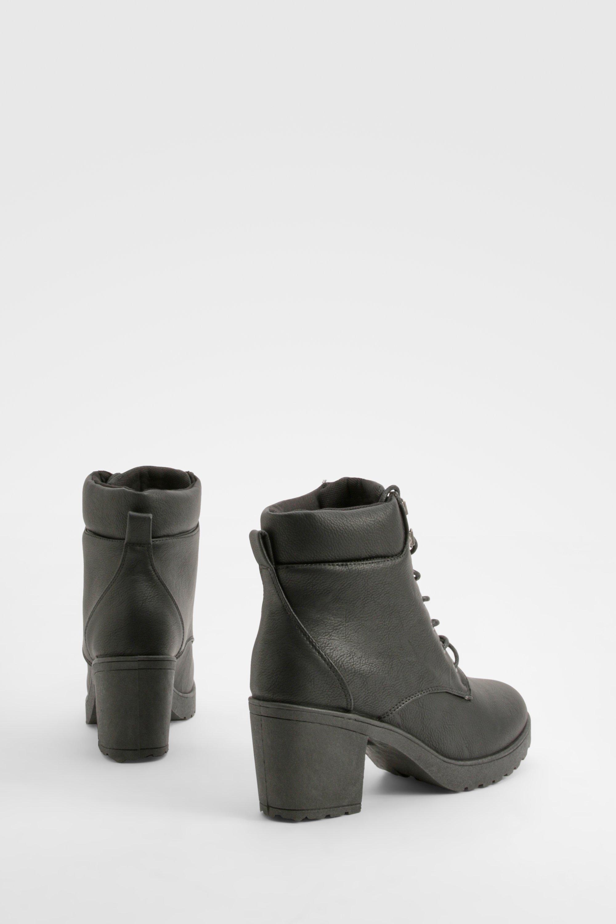 Padded Cuff Block Heel Combat Boots | boohoo