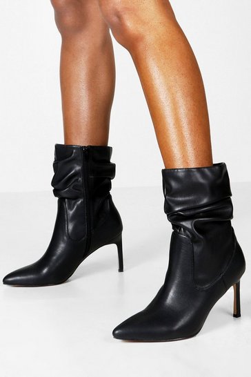 Wide Fit Rouched Calf High Boots | Boohoo UK