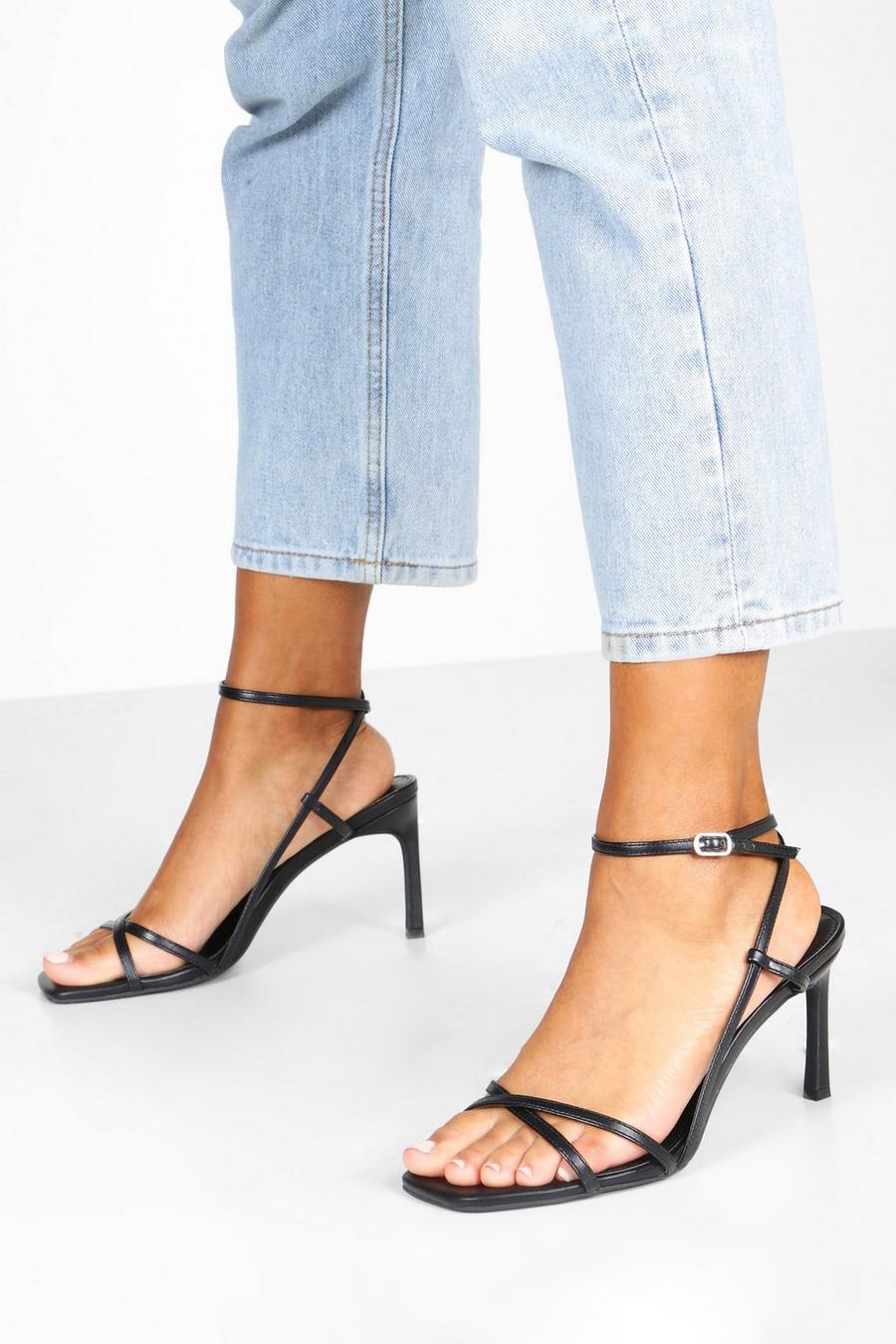 Black Wide Fit Strappy Square Toe Heeled Sandals image number 1