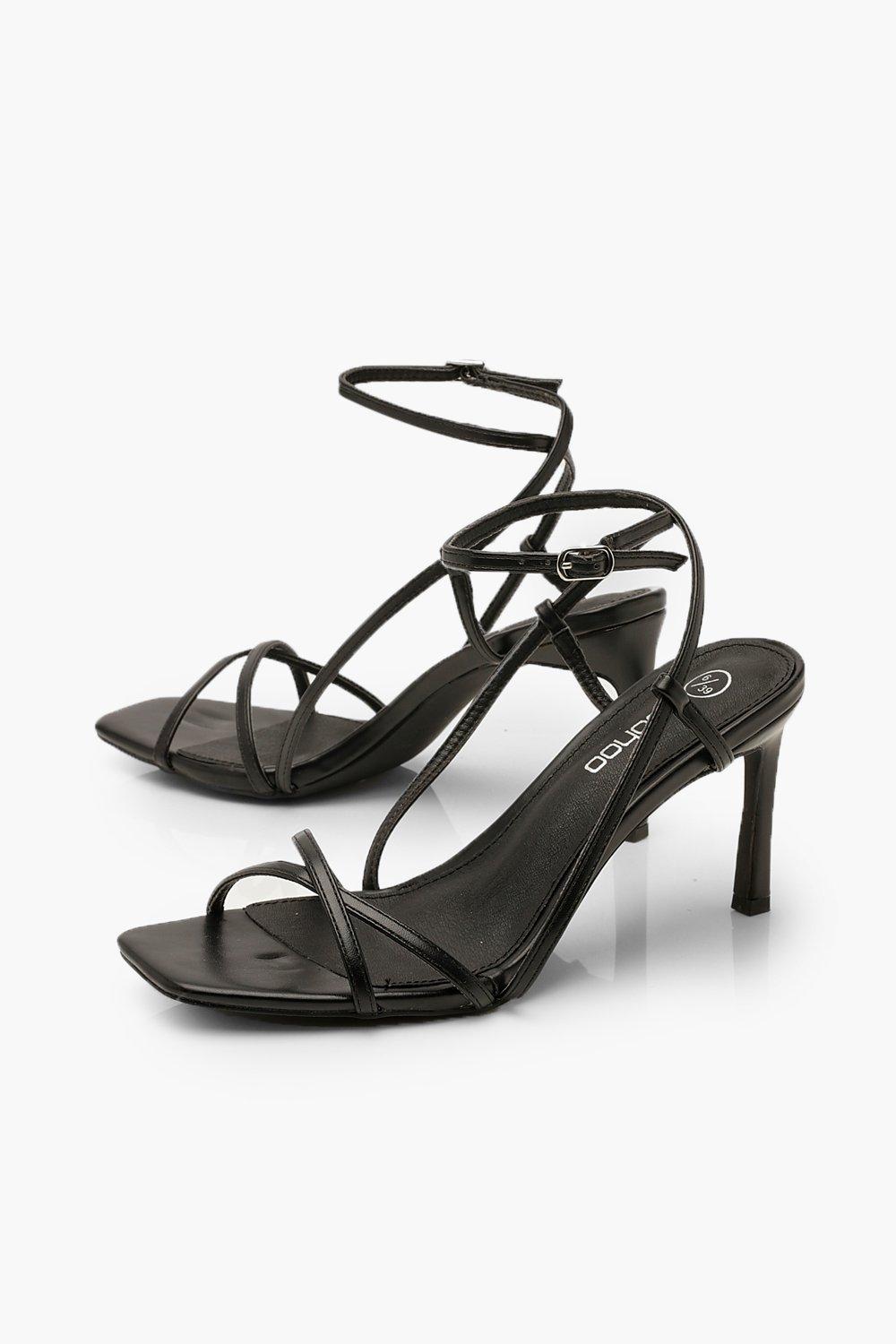 wide black strappy heels