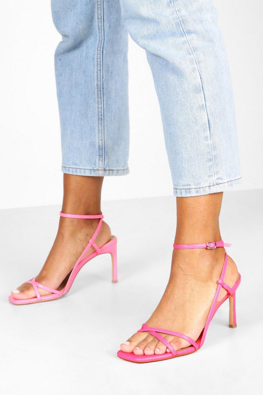 Pink Wide Width Strappy Square Toe Heeled Sandals image number 1