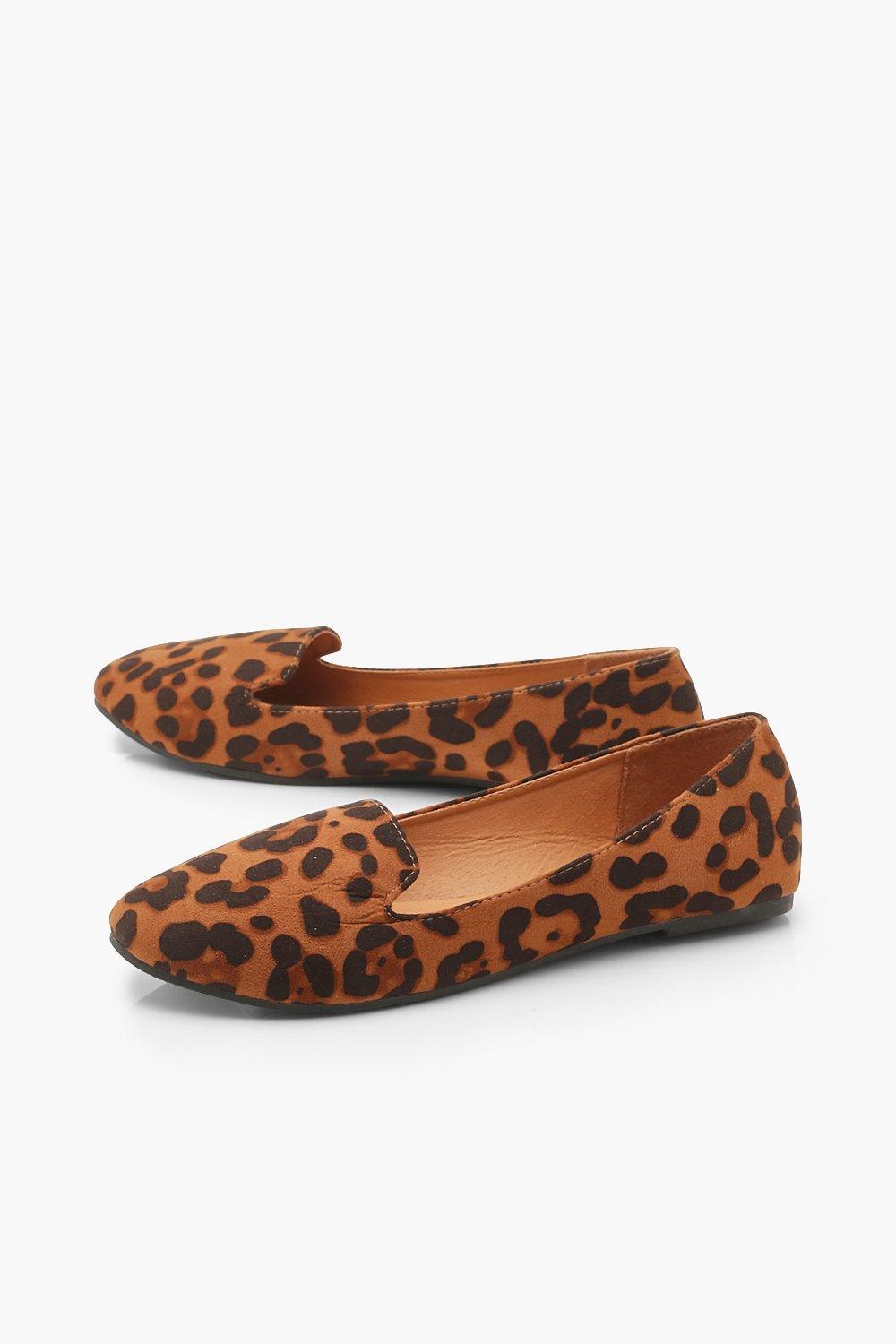 Wide Fit Leopard Tab Top Ballet Flats