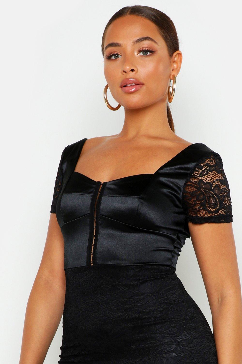 Robe en satin et dentelle clearance