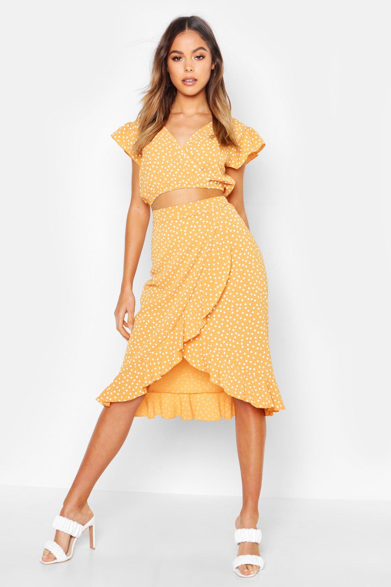 boohoo yellow polka dot dress