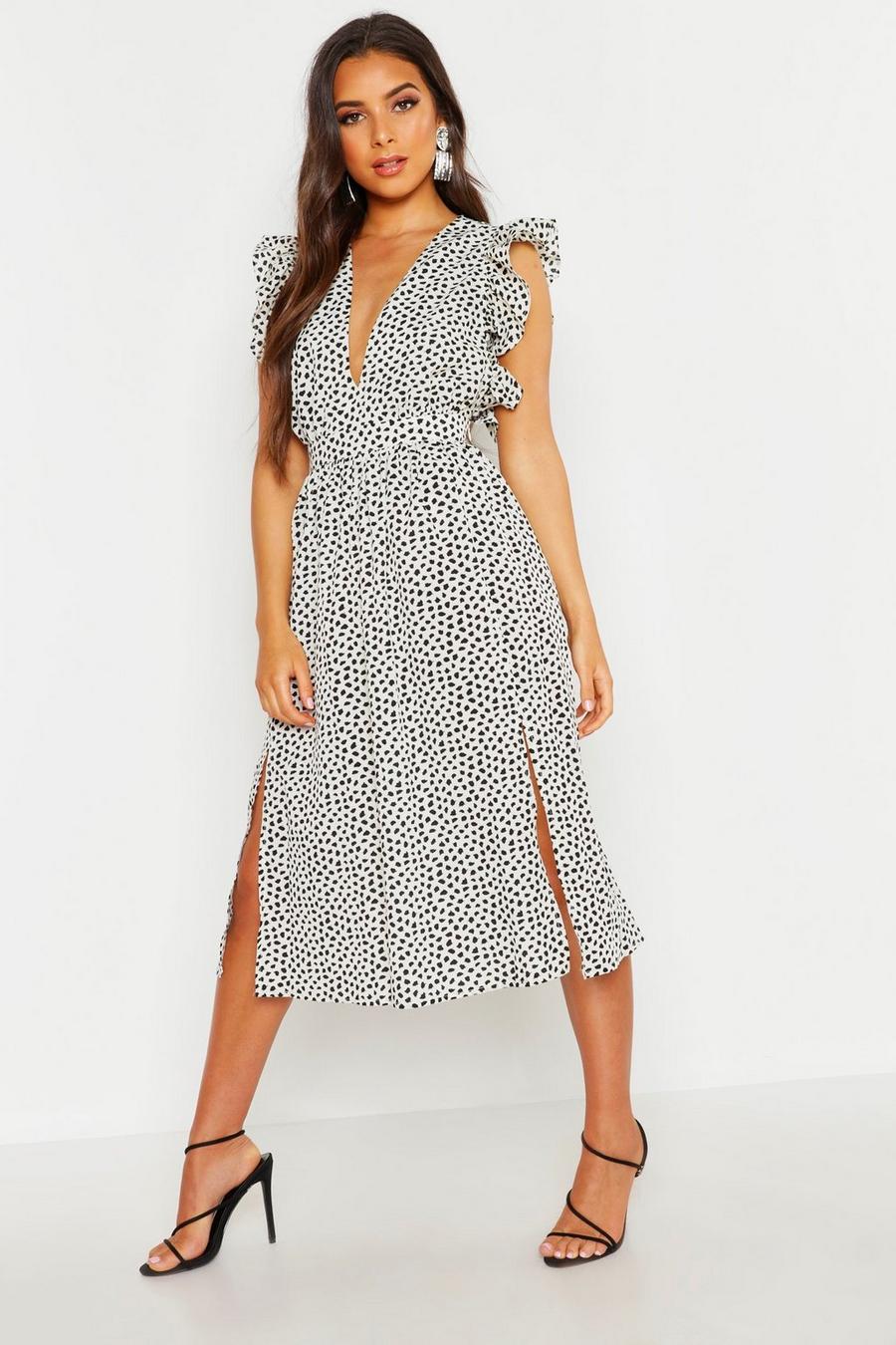 Dalmation Spot Ruffle Sleeve Midi Dress image number 1