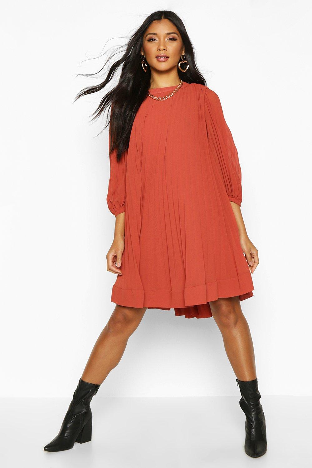 Women s Pleated Swing Dress Boohoo UK