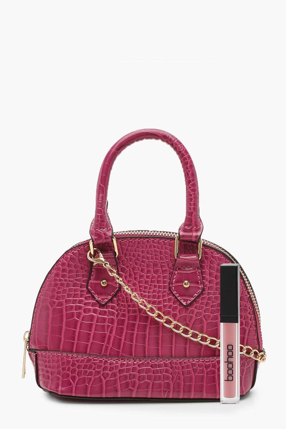 Croc Micro Mini Bowler Bag With Chain