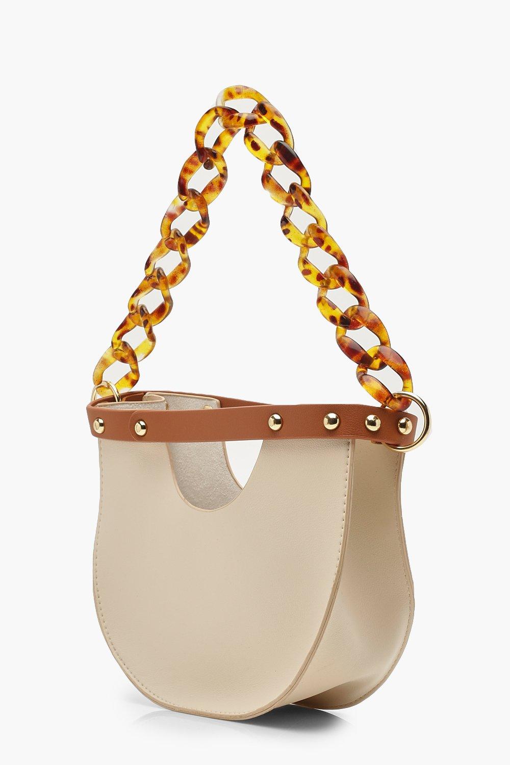 Resin Chain Handle Half Moon Clutch Bag