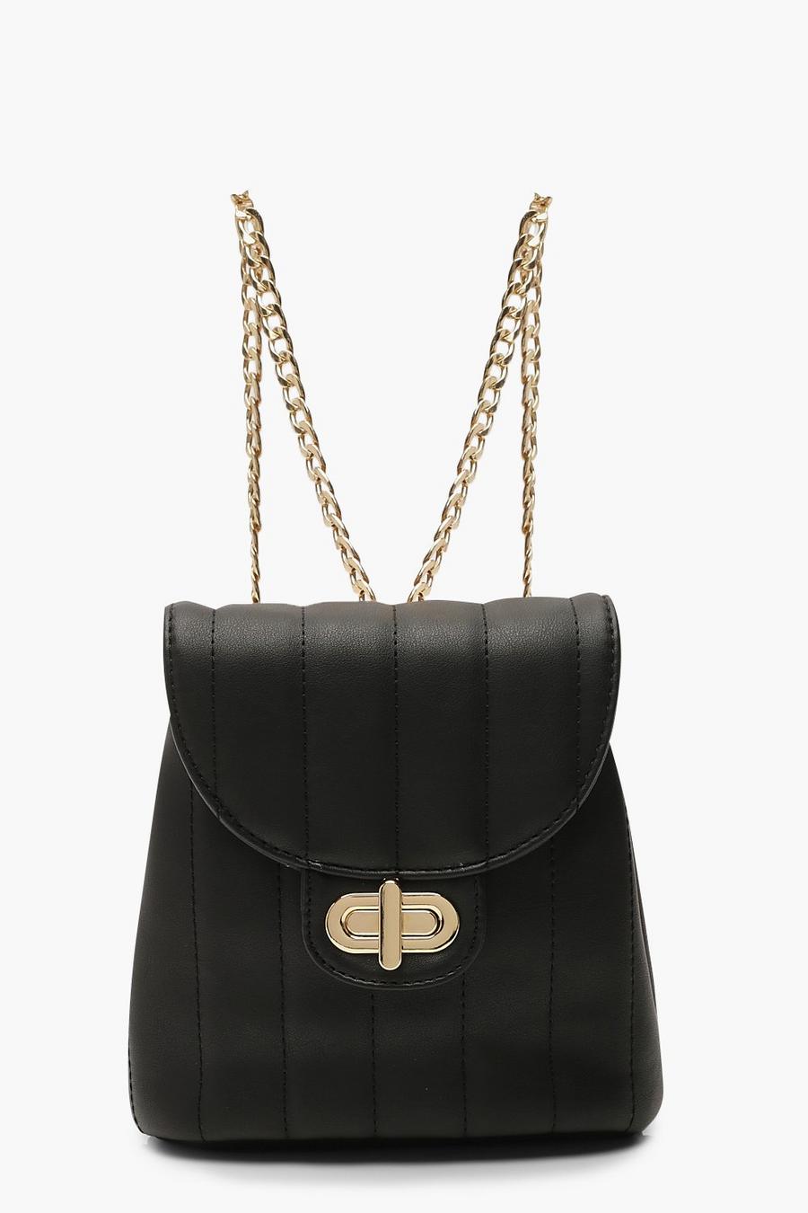 Black Panel Mini Quilted Lock & Chain Rucksack image number 1