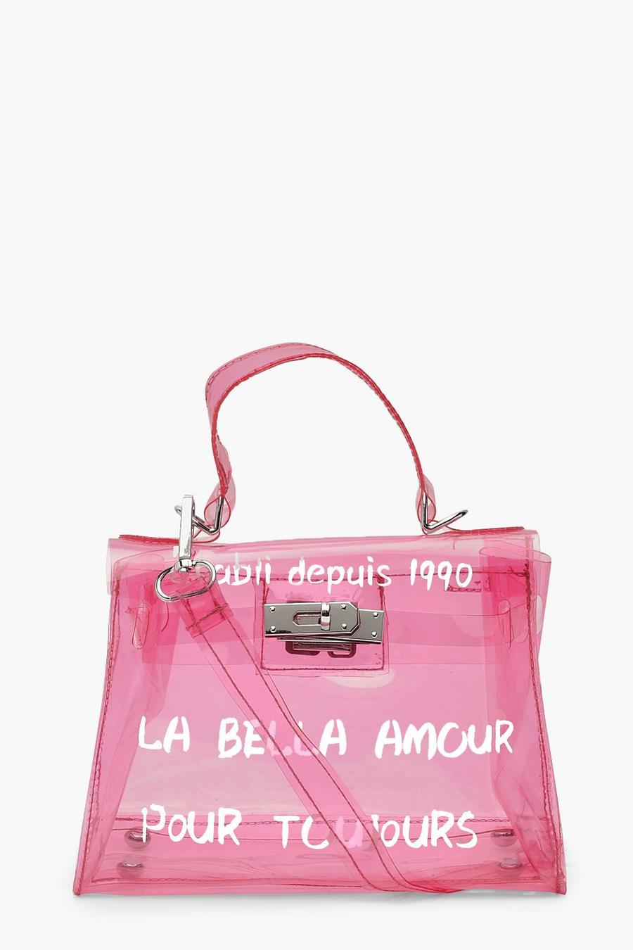 Pink Transparent miniväska med slogan image number 1