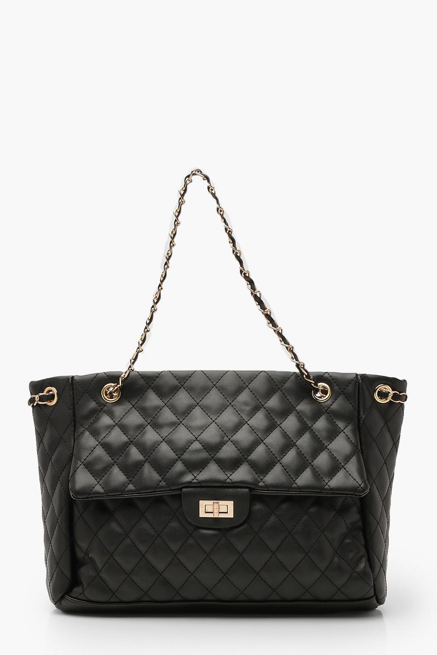 Black Quilted Chain Handle Day Bag image number 1