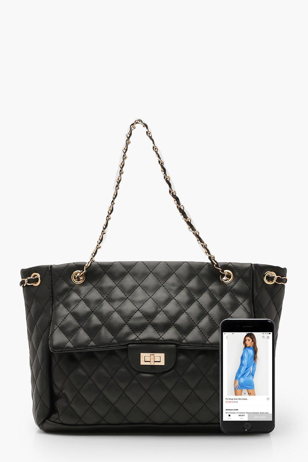 Oversized Faux Leather Croc Tote Day Bag