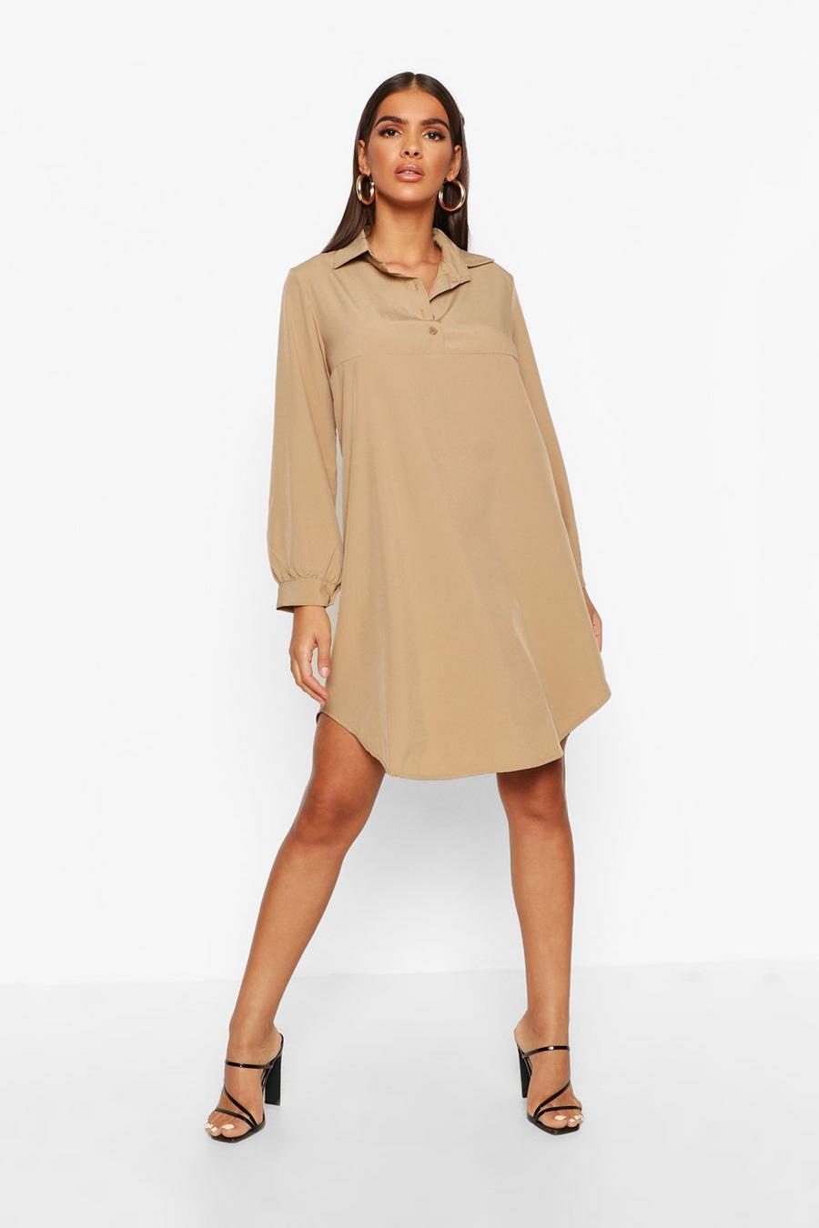 Camel Half Way Button Through Oversized Shirt Dress image number 1
