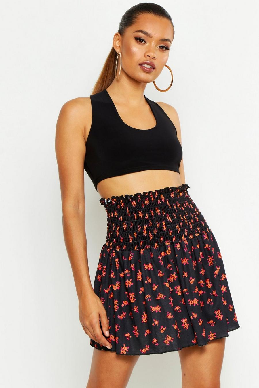 Ditsy Floral Shirred Skater Mini Skirt image number 1