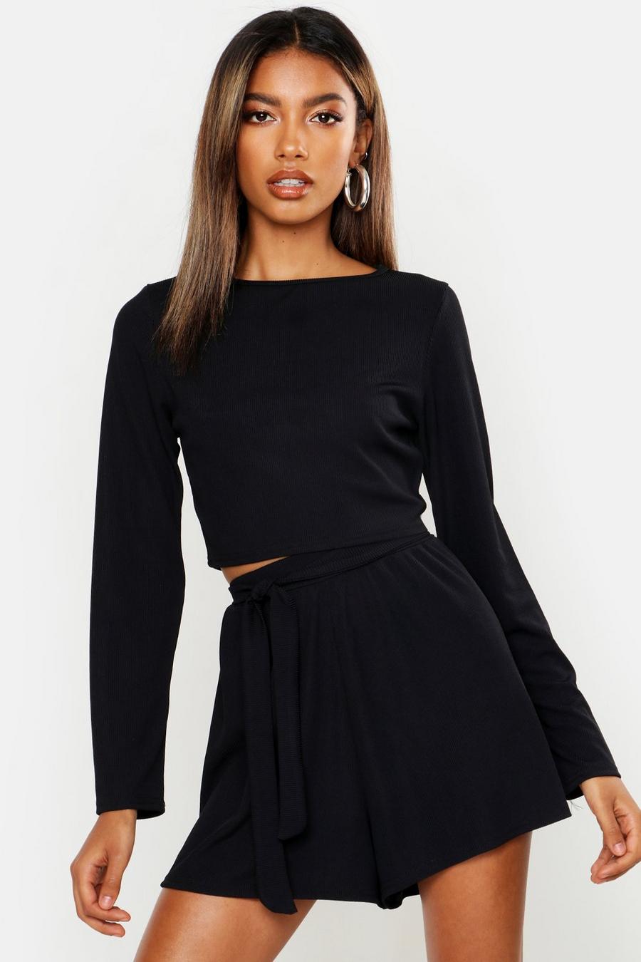 Long Sleeve Top & Belted Short Rib Co-Ord image number 1