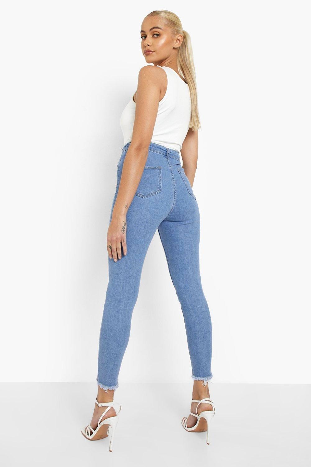 womens skinny jeans with frayed bottom