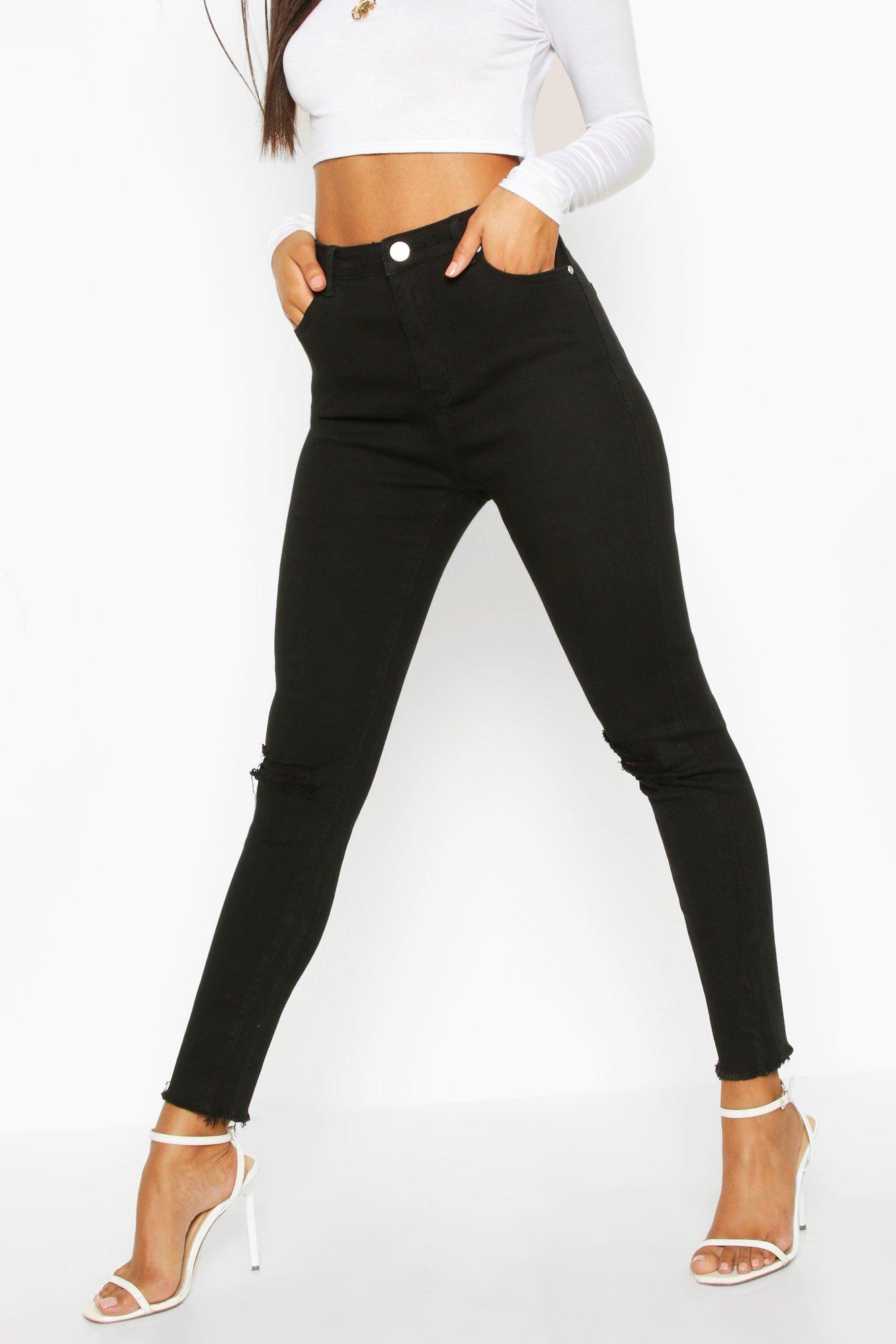 black frayed hem jeans