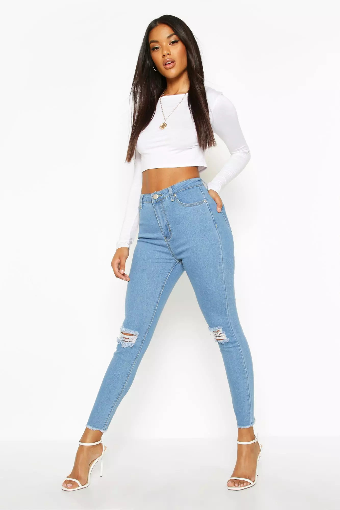 Frayed Hem Distressed Skinny Jeans Boohoo