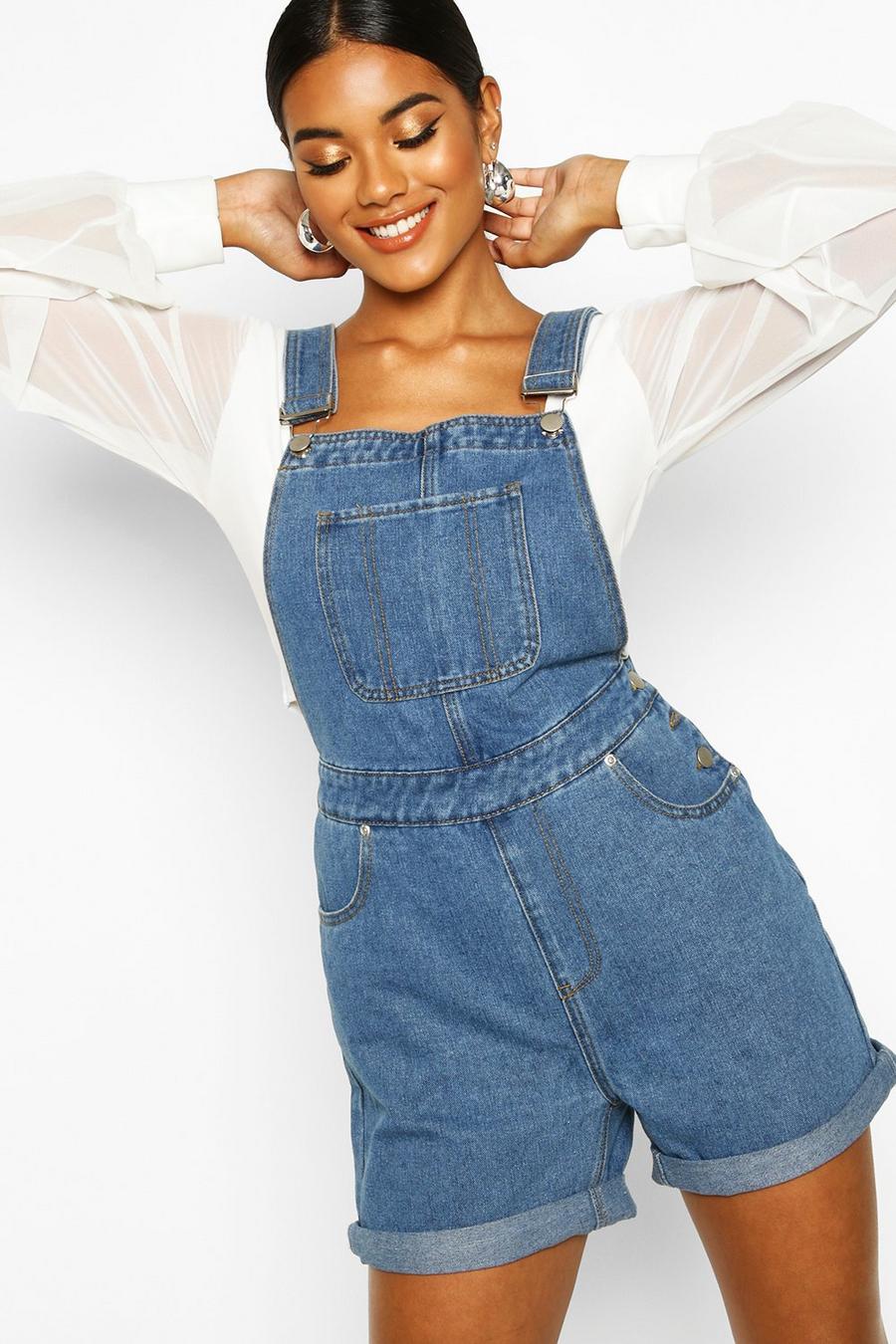 Mid blue Denim Overall Shorts image number 1