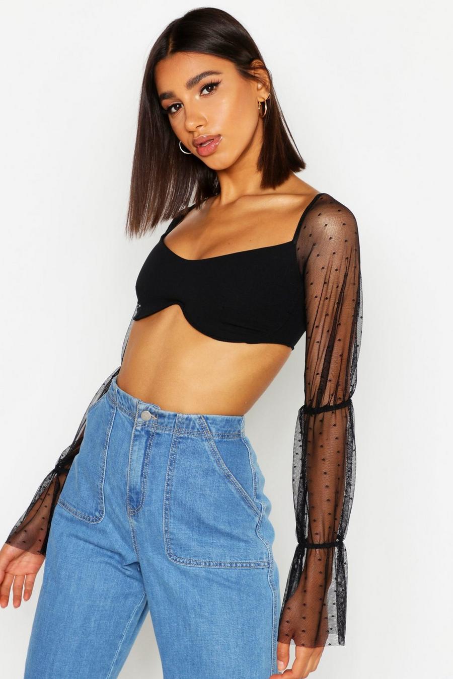 Dobby Mesh Ruched Sleeve Cupped Bralet image number 1