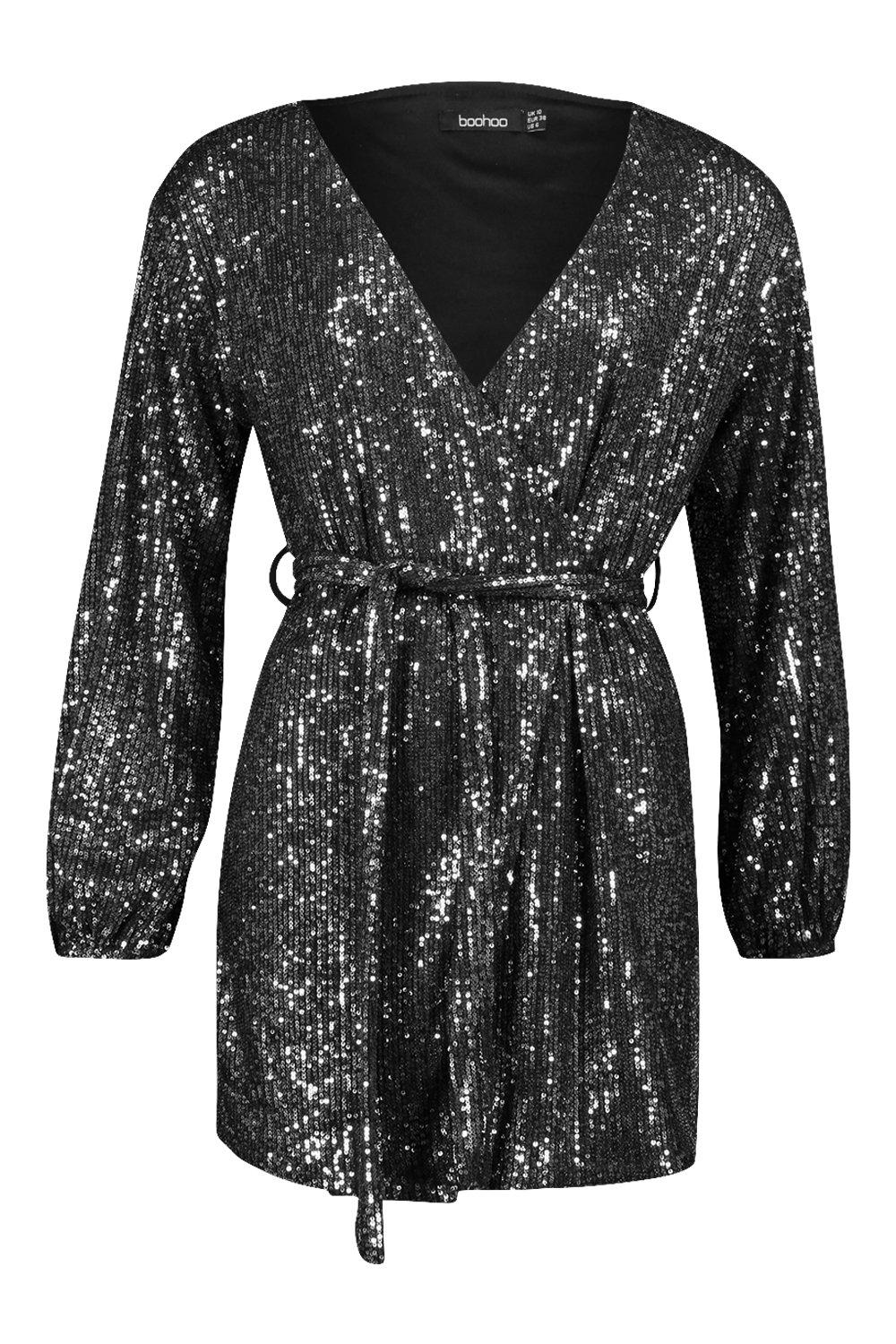 boohoo premium long sleeve sequin dress