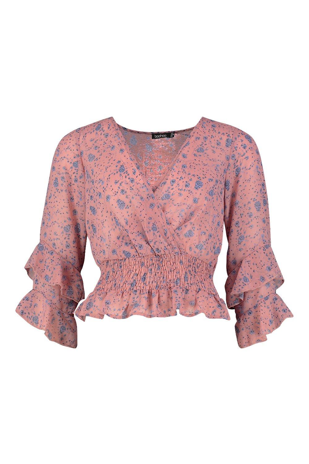 Woven Floral Print Ruffle Detail Blouse | boohoo USA