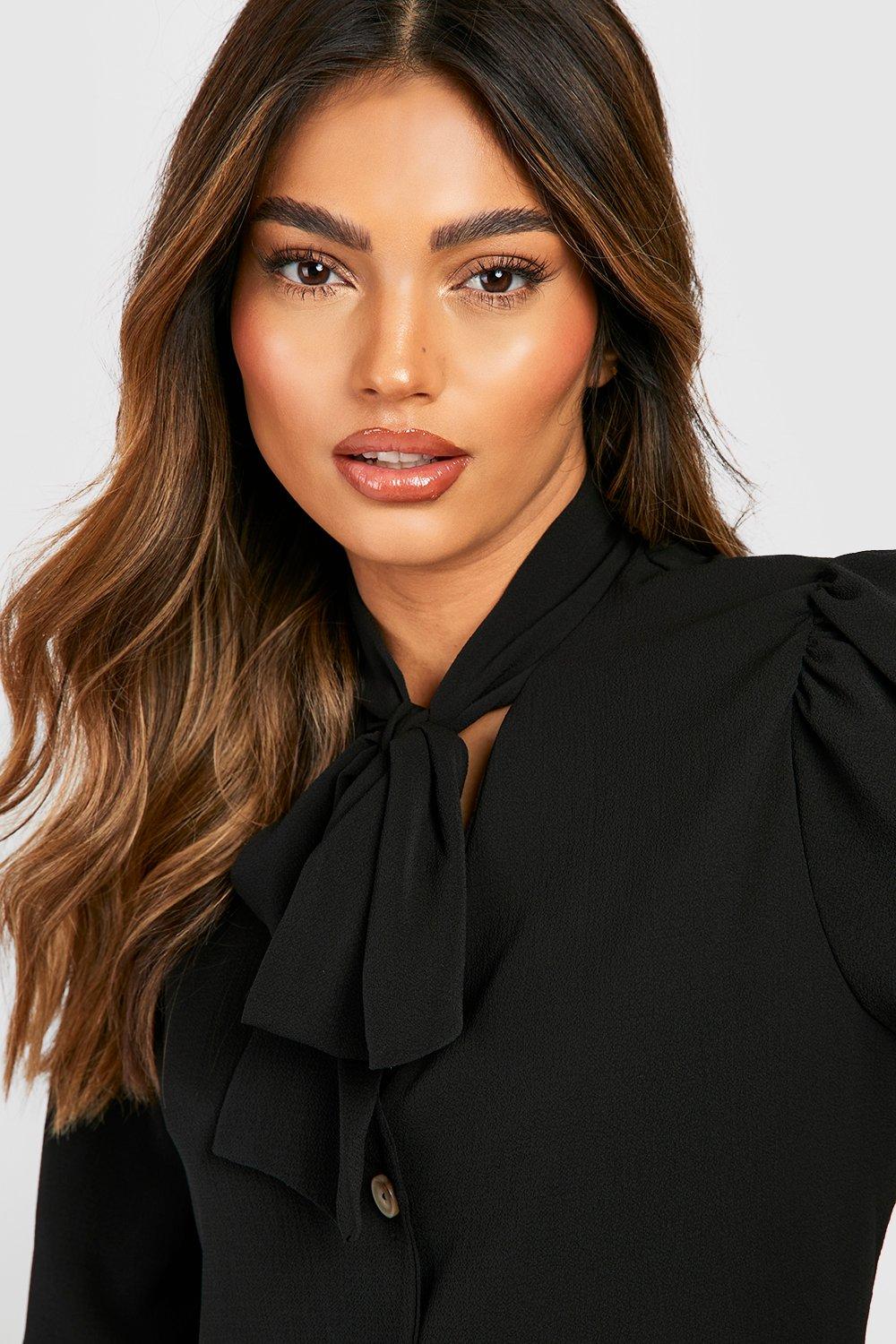 Pussybow Button Through Volume Sleeve Blouse | boohoo