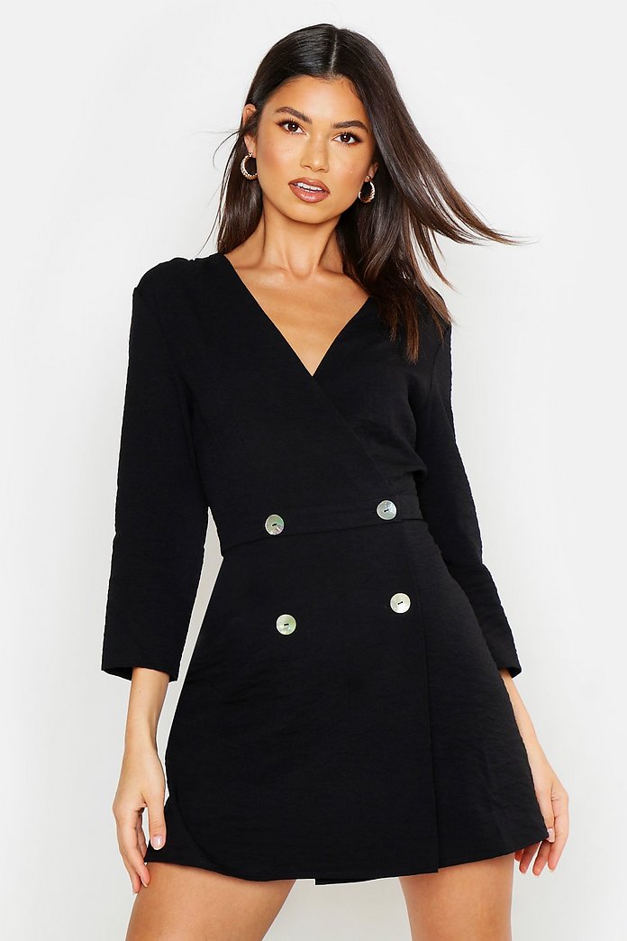 Robe blazer sans col à double patte de boutonnage | boohoo Robe blazer sans col à double patte de boutonnage | boohoo